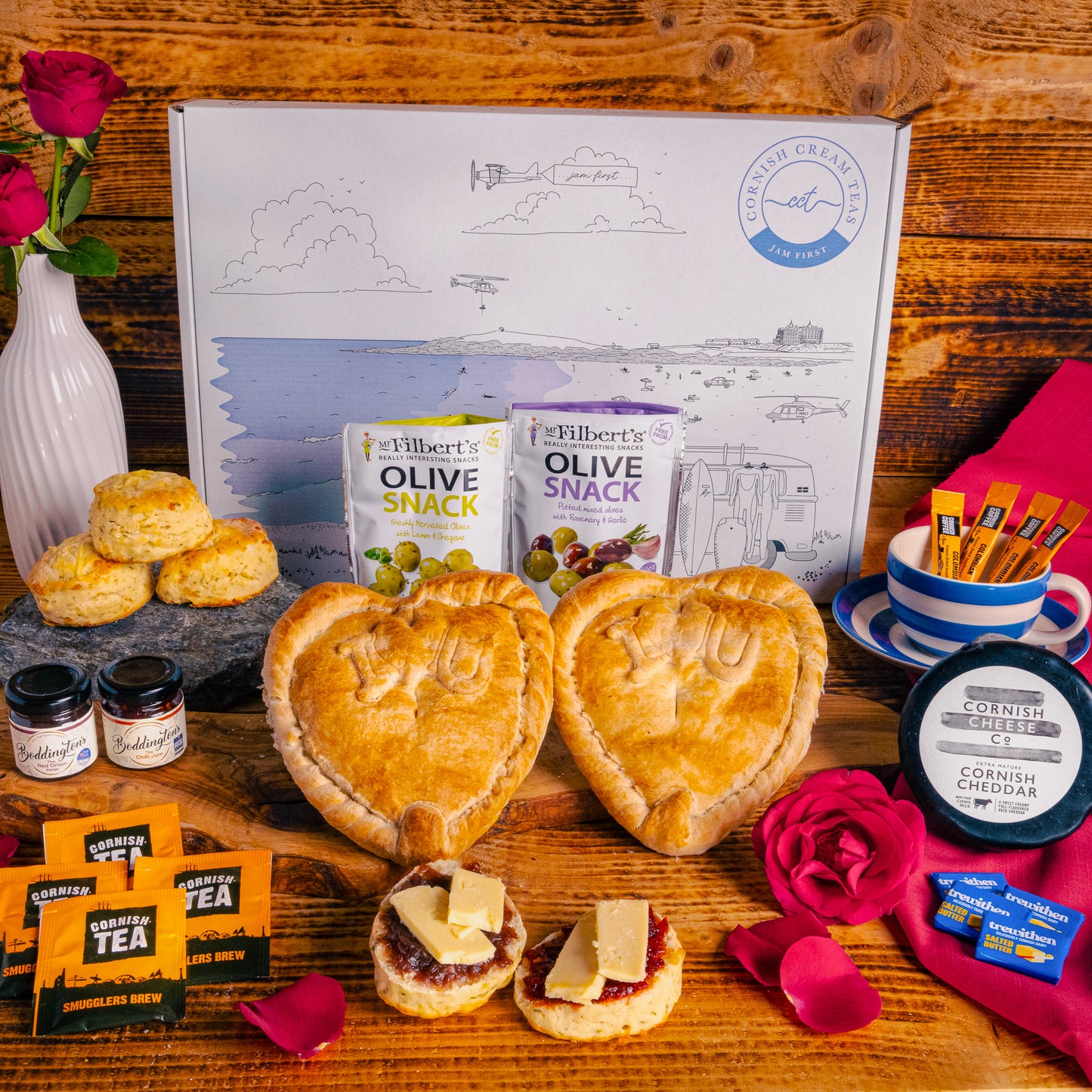 The Large Heart Pasty & Cheese Tea Box