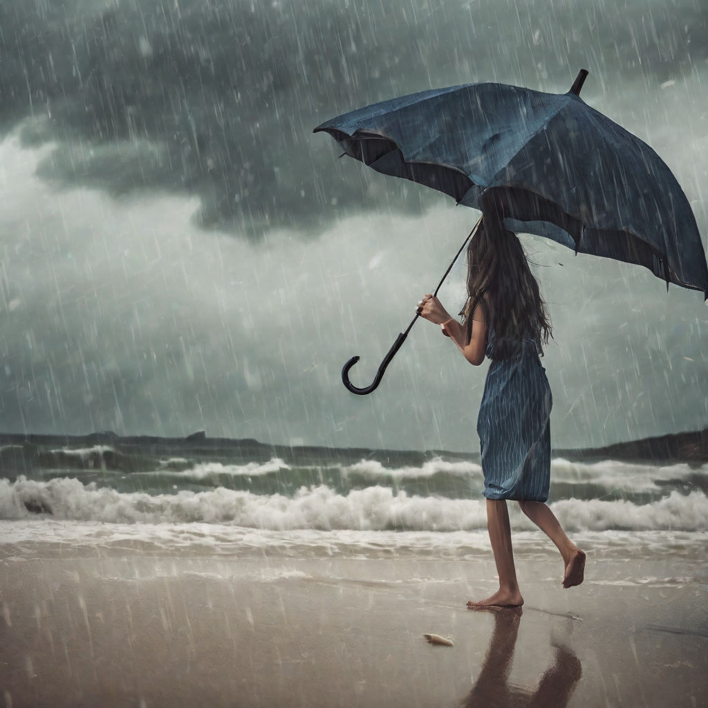 Women holding umbrella in Cornish rain