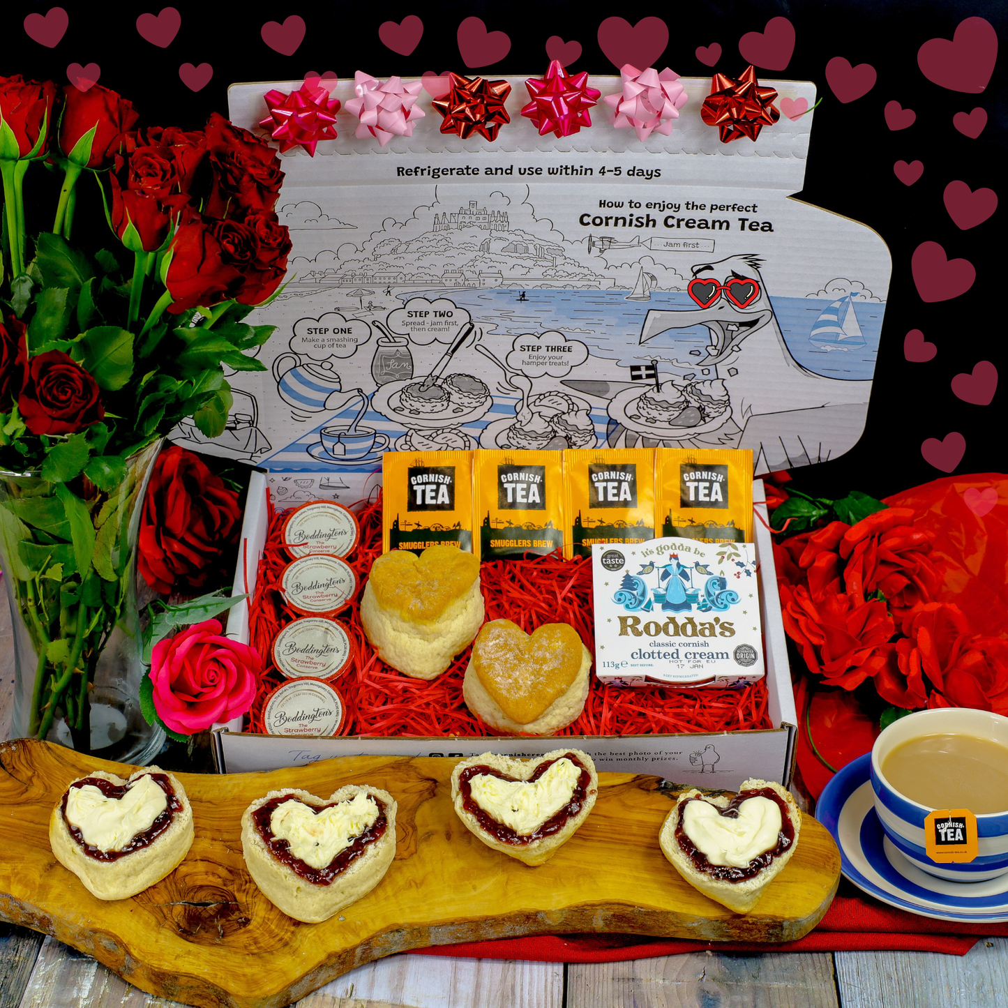 Love Heart Cream Tea Hamper For 4