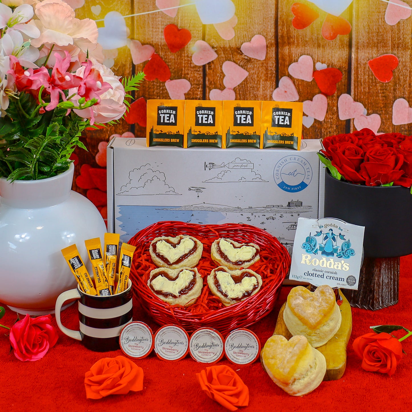 Love Heart Cream Tea Hamper For 4