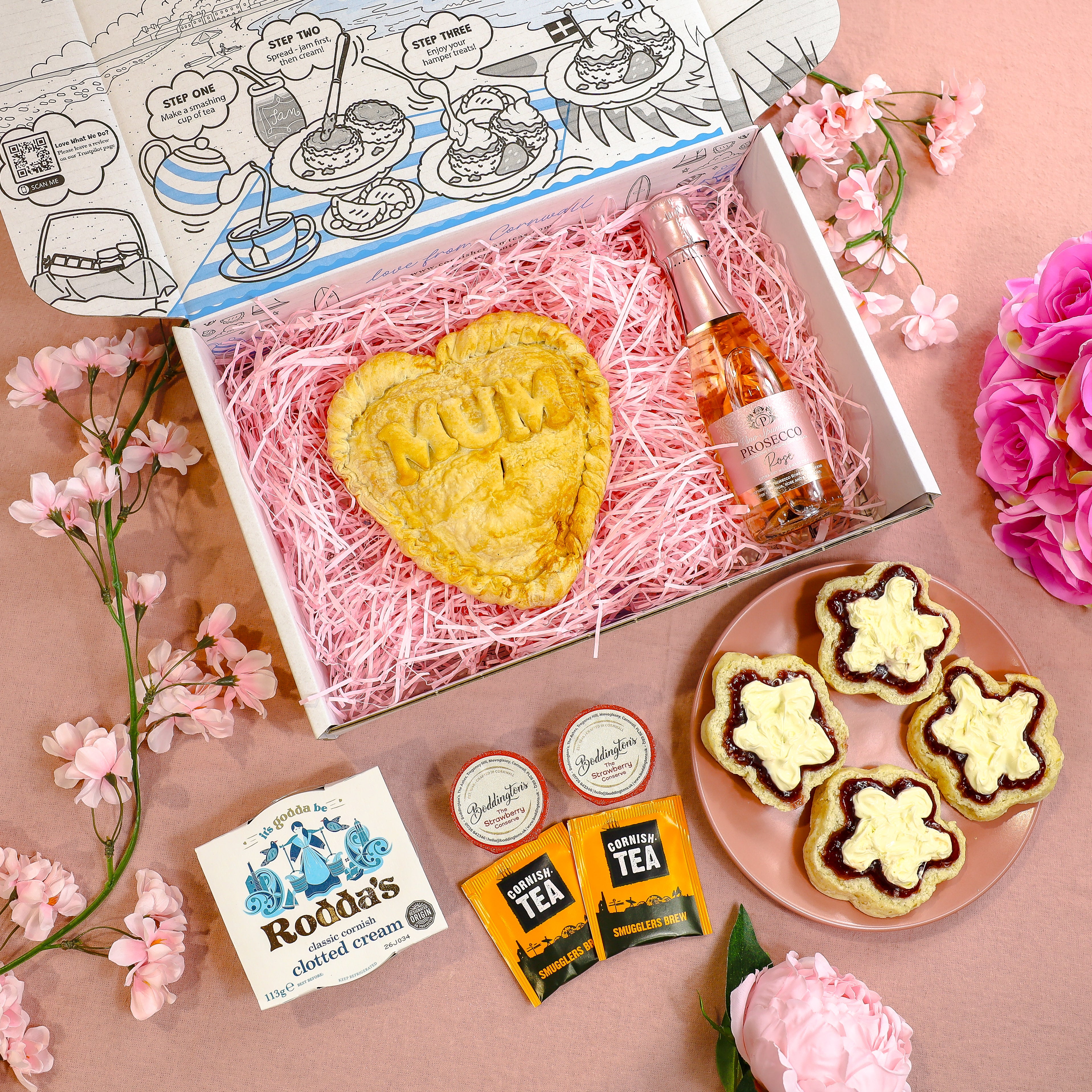 The Mums Heart & Fizz Box – Cornish Cream Teas